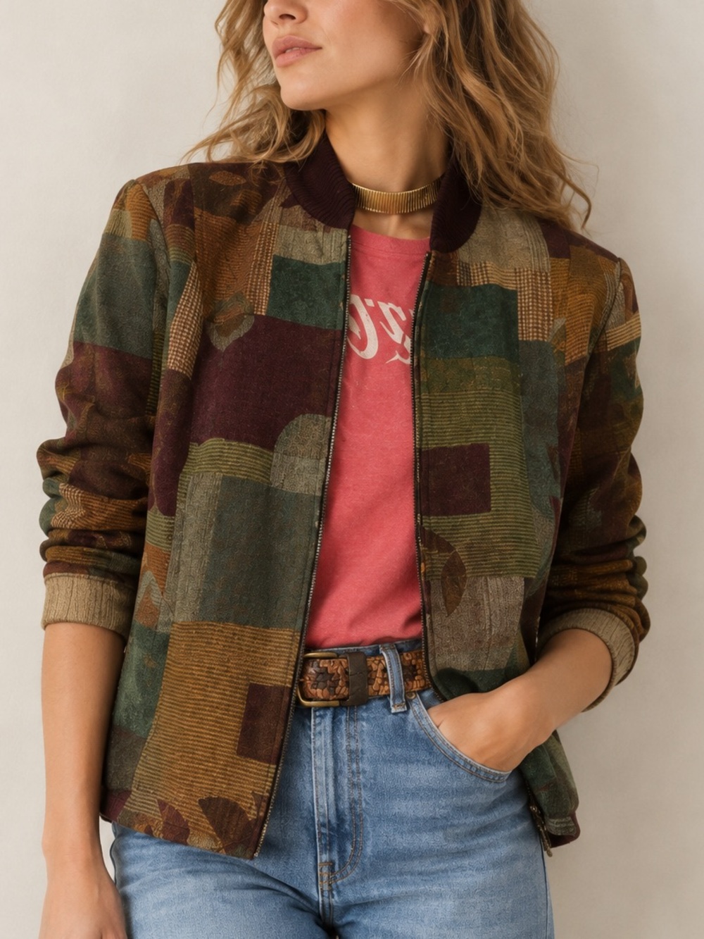 Vtg 90’s Dress Barn Boucle Tweed Patchwork Tapestry Equestrian Blazer